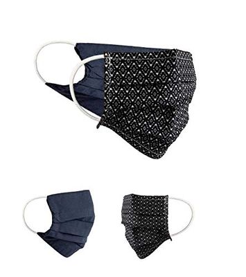 Community Masks 2-pack set unisex makeshift mask reversible mouth protection mask mouth and nose protection reversible mask with print cotton BCI washable, Black_Style65