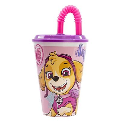 Stor Vaso Infantil Reutilizable con Tapa y Pajita de 430 ml de La Patrulla Canina Chicas