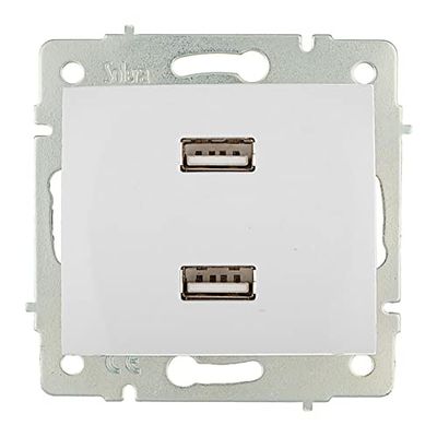 Dubbele USB-oplader, 230 V, 5 V, 4200 mA, wit, voor inschakelen, ERP2USB, Serie Europa ERP2USB