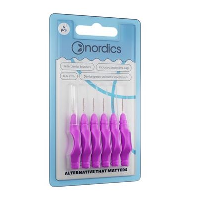 Spazzole interdentali ecologiche, 0,04 mm, forma particolarmente compatta, in PLA ecologico, setole di nylon, 6 pezzi
