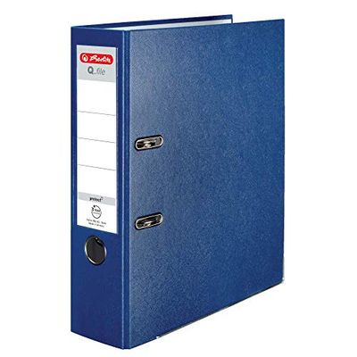 Herlitz z® Q.File Classeur pour documents A4 | Dos 8cm | Étiquette double face amovible | Mécanisme de cloche 2 anneaux avec barre de pression | Durable enduit de film PP Raccords | Bleu