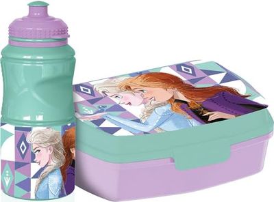 Disney Set 380 ml fles en Sandwichbox blauw voor kinderen in Frozen plastic met antislipband en veiligheidssluiting