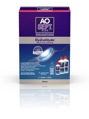 Aosept Plus con Hydraglyde Soluzione per Lenti a Contatto | Confezione di Stoccaggio | 2 x 360 ml + 1 x 90 ml