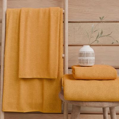 PETTI Artigiani Italiani - Serviettes de Bain 100% éponge de Coton, Ensemble de Serviettes 1+1, 2 pièces 1 Serviette de Visage et 1 Serviette de Main, Serviettes Orange