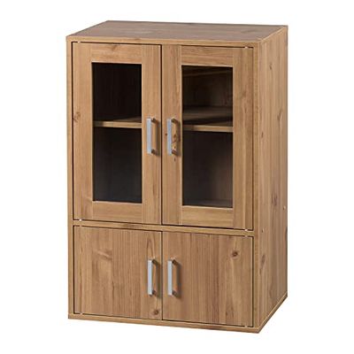 Iris Ohyama, Meuble, Bibliothèque de Rangement, Vaisselier, Buffet avec 4 étagères et 4 Portes/Design & Moderne, Solide, Multi-Usage, Bureau, Cuisine, Chambre, Salon - Cabinet GKN-9060 - Marron Clair