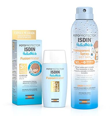 Fotoprotector ISDIN Pediatrics Fusion Water SPF50+ 50ml e Transparent Spray Wet Skin SPF 50+ 250ml | Per Tutte le Tipologie di Pelle