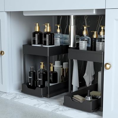 petisal Lot de 2 organiseurs sous évier et rangement avec tiroir coulissant, étagère à 2 niveaux sous évier de salle de bain, armoire multifonction pour économiser de l'espace pour