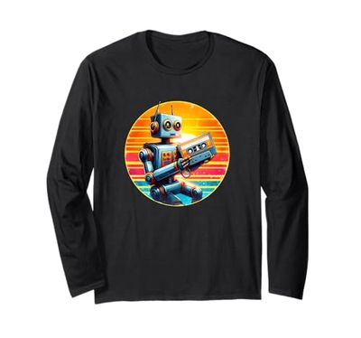 Robot Robotics Engineer Shirt Retro Vintage Robot Funny AI Long Sleeve T-Shirt