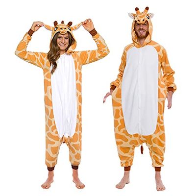 Funziez! Silver Lilly Adult Pajamas - Plush One Piece Cosplay Animal Costume (Giraffe, M)