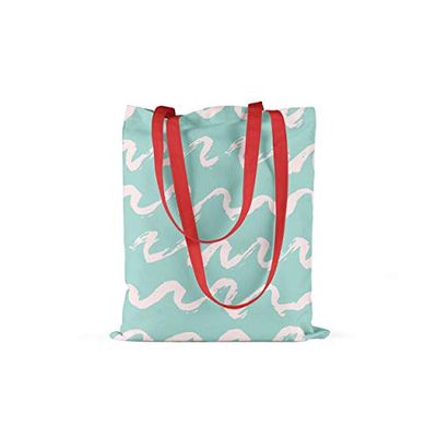Bonamaison Printed Tote Bag, Reusable Grocery Bag, Shopping Bag, Machine Washable, Foldable, Canvas Cloth Bag with Red Handles, Size: 34x40 Cm