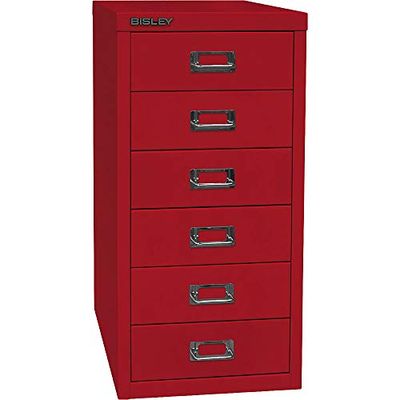 BISLEY MultiDrawer, série 29, Format A4, 6 tiroirs, Métal, 670 Rouge Cardinal, 38 x 27,9 x 59 cm