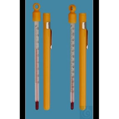 Amarell® Termómetro de bolsillo, tipo simple, en funda de plástico amarillo, forma de varilla, -10 + 110:1 °C