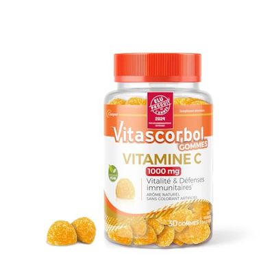 VITASCORBOL - GOMMES 1000 - Complément alimentaire à base de Vitamine C 1000 mg - Vitalité et défenses immunitaires1 - Ingrédients Vegan - 30 Gommes - Programme de 1 mois