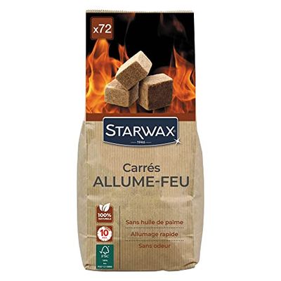 STARWAX Quadrati accendifuoco per barbecue, stufa e camino x72, ideale per un'accensione rapida, pulita e inodore