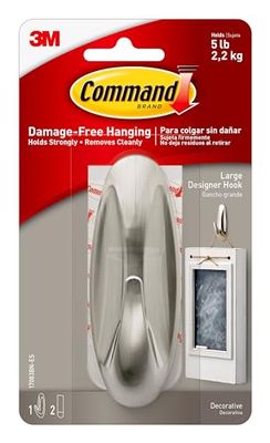 Command 3M Designer Hook, grande, nichel spazzolato, 1 gancio (17083BN-ES)