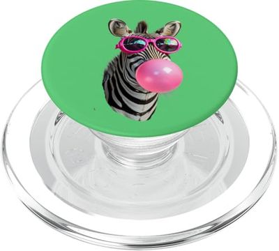 snirt Funny Zebra with Pink Sunglasses Bubblegum Bubble PopSockets PopGrip for MagSafe