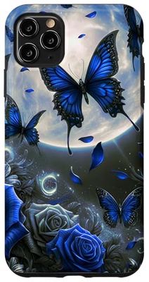 Cute Floral Rose Blue Butterfly Design Blue Flower Galaxy Case for iPhone 11 Pro Max