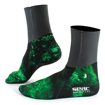 SEAC Skin Chaussettes Thermiques pour apnée et pêche sous-Marine en néoprène Camouflage de 3 mm. Mixte, Camo Vert, S