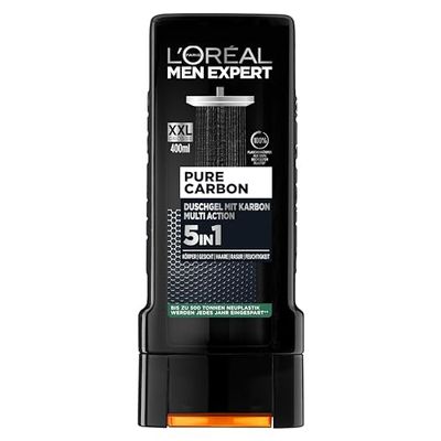 L'Oréal Men Expert Gel doccia e shampoo XXL 5 in 1 per uomini, bagno doccia per la pulizia del corpo, dei capelli e del viso, per una freschezza duratura con carbonio, puro carbone, 1 x 400 ml