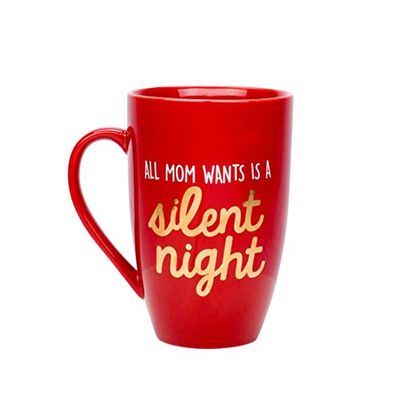 Pearhead 'All Mom WANS is een stille nacht' schattige keramische kerst Bistro koffiemok in feestelijk rood, perfect grappig cadeau voor drukke nieuwe en verwachte moeders, vakantie thema's, 22 oz, 50119