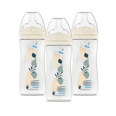 DODIE Zestaw 3 butelek dla niemowląt z wieloma dziurkami, antykolkowe, 330 ml, niebieskie