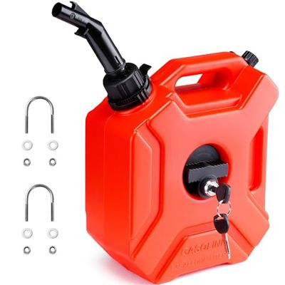 VEVOR Bränslebehållare, 5 L, Jerrican, med avlopp, låsbar förvaringsgas, automatisk avstängning, justerbart flöde för de flesta bilar, motorcyklar, SUV, ATV, UTV, röd