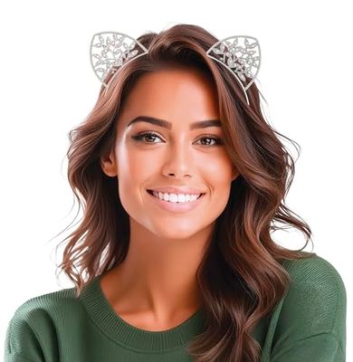 FIESTAS GUIRCA | Diadema di Gatto Metallizzata (Taglia Unica) - Accessorio per Costume di Gatto e Animali - Ideale per Feste in Maschera, Halloween e Carnevale - Donna Adulta - Argento