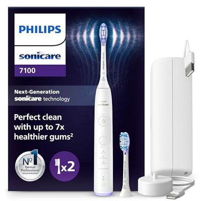 Philips Sonicare 7100, spazzolino elettrico sonico con app, 4 modalità di spazzolamento e 3 livelli di intensità, EasyStart, SmarTimer, bianco, modello HX7420/02 [Nuova tecnologia]