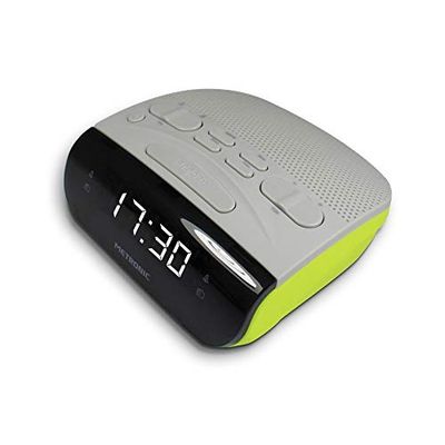 Metronic 477035 - Rádio despertador digital com relógio LED branco para mesa com função de alarme duplo, Sleep/Snooze e sintonizador de rádio Am/FM com memória para 20 emissoras