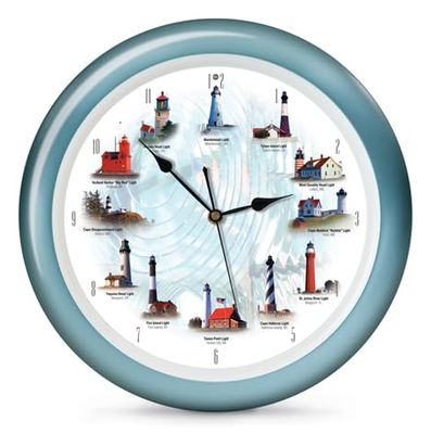 Mark Feldstein & Associates Lighthouse Collection - Reloj de Pared con Sonidos náuticos marítimos y oceánicos, 13 Pulgadas, Azul, 12 Sonidos en la Hora