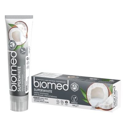 Biomed Superwhite 97% naturalna wybielająca pasta do zębów/wzmocnienie emalii/smak kokosowy, wegański, SLS Free 100g