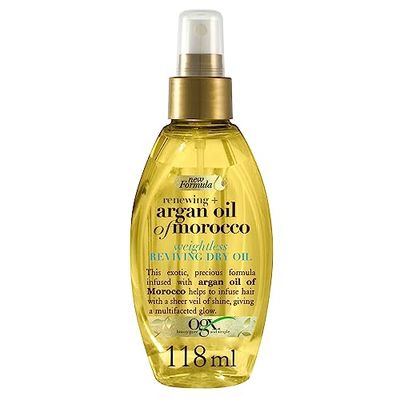 OGX | Huile Sèche Huile d'Argan du Maroc (flacon-pompe de 118 ml) – Huile cheveux réparatrice contre les pointes fourchues et les frisottis – Soin cheveux renforçateur pour tous types de cheveux