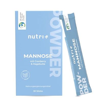 Nutri + Poudre de D-Mannose avec Canneberge, L-Méthionine et Cynorrhodon - purement végétal développé par nutritionnistes - 30 Sticks - pratique et naturelle - Inconfort Urinaire