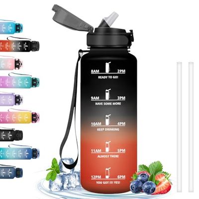 Botella 1.5 Litros, Gimnasio con Pajita, Marca de Tiempo, Botella Agua Motivacional, Botella Plastico, a Prueba de Fugas, Botella de Agua para Gimnasio, Bicicleta, Yoga