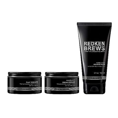 Redken, Trio Cires pour Hommes, Pommade Coiffante Clay, Crème Coiffante Maneuver 100ml & Pâte Coiffante Malléable 150ml, Tous Types de Cheveux, Redken Brews