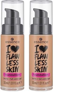 Essence I LOVE FLLAWLESS SKIN Foundation, n. 70, a lunga durata, opacizzante, risultato immediato, opaco, vegano, senza olio, filtro UVA e UVB + SPF 20, senza profumo, confezione da 2 (30 ml)