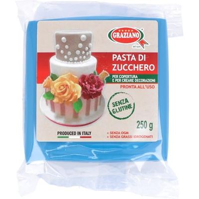 Graziano, Pasta di Zucchero BLU, Pasta Morbida ed Elastica Perfetta per la Copertura della Torta, facile da Stendere e da Colorare, Senza Glutine e Senza Grassi Idrogenati, 250 g