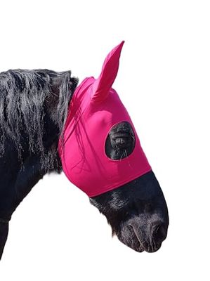 Maschera per Cavallo in Tessuto di Lycra di Alta Qualità con Orecchie Anti mosche Mod. TROTTO Col. Ruby, Taglia FULL