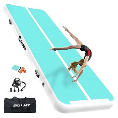 AKSPORT Luftmatta Track-gymnastikmatta, 3/4/5/6 m, uppblåsbar gymnastikmatta, lufttracking-matta, gymnastikmatta, 10/20 cm hög med luftpump för hemmet, tumling/gymnastikhall/utbildning/cheerleading