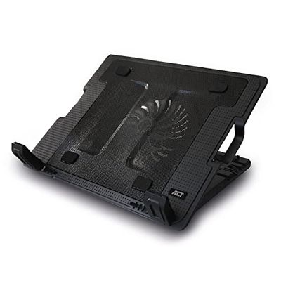 ACT AC8110 - Almohadilla de refrigeración para portátil de 17 Pulgadas, Altura Ajustable (5 Posiciones ergonómicas), 1 Ventilador silencioso para Oficina, Puerto USB