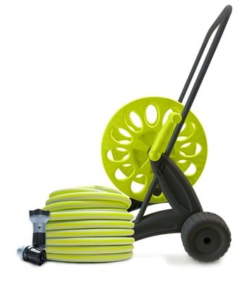 Carrello Avvolgitubo con 30 Metri Tubo Armadillo + Doccetta Multifunzione 6 Getti + 4 Raccordi Rapidi Inclusi | Irrigazione da Giardino Pronta all’Uso | Sandokan Made in Italy