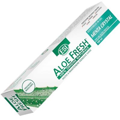 ESI - Aloe Fresh Menta Crystal, Dentifricio con Menta e Xilitolo, Aiuta a Prevenire Carie e Gengiviti, Dona una Piacevole Sensazione di Freschezza, Senza Fluoro e Saccarina, 100 ml