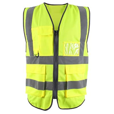 Blackrock Gilet haute visibilité jaune de qualité supérieure avec poches, poche pour carte d'identité et boucle pour clé, gilet haute visibilité réfléchissant avec poches et fermeture éclair