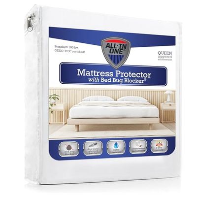 Bed Bug Blocker Sistema di bloccaggio Non Tessuto Zip cimici, Poliuretano, White, Queen