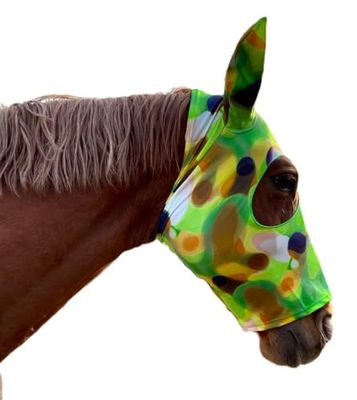 Maschera per Cavallo in Tessuto di Lycra di Alta Qualità con Orecchie Anti mosche Mod. PADDOCK, Fantasia SPRING, Taglia COB/M