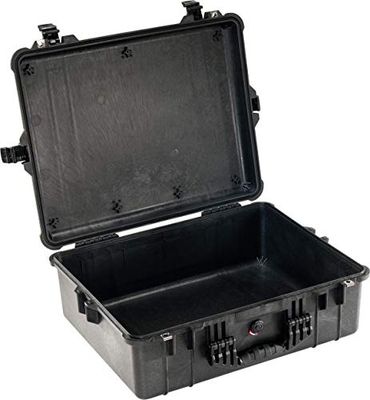 PELI 1600 Niezwykle wytrzymały pojemnik transportowy, wodoszczelny i pyłoszczelny (IP67), pojemność 46 l, wyprodukowany w Niemczech, bez pianki, czarny