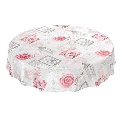 ANRO Toalha de mesa de Hule, toalha de mesa cerada, lavável, design de rosas rústicas, cinzento, redondo, 140 cm