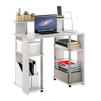 Furinno Jaya Escritorio para computadora, Madera de ingeniería, Chêne Blanco/Acier Inoxydable, 51.49 (D) x 90.50 (W) x 90.60 (H) cm