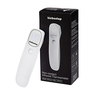 Kinbontop - Termometro a infrarossi senza contatto, per adulti, bambini e neonati, monitor LCD, memorizza le misurazioni, con allarme per febbre