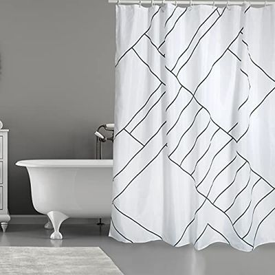 MSV Cortina de ducha antimoho, antibacteriana, lavable, impermeable, con 12 anillas de cortina de ducha, poliéster, Monolithic, 180 x 200 cm, color blanco y negro